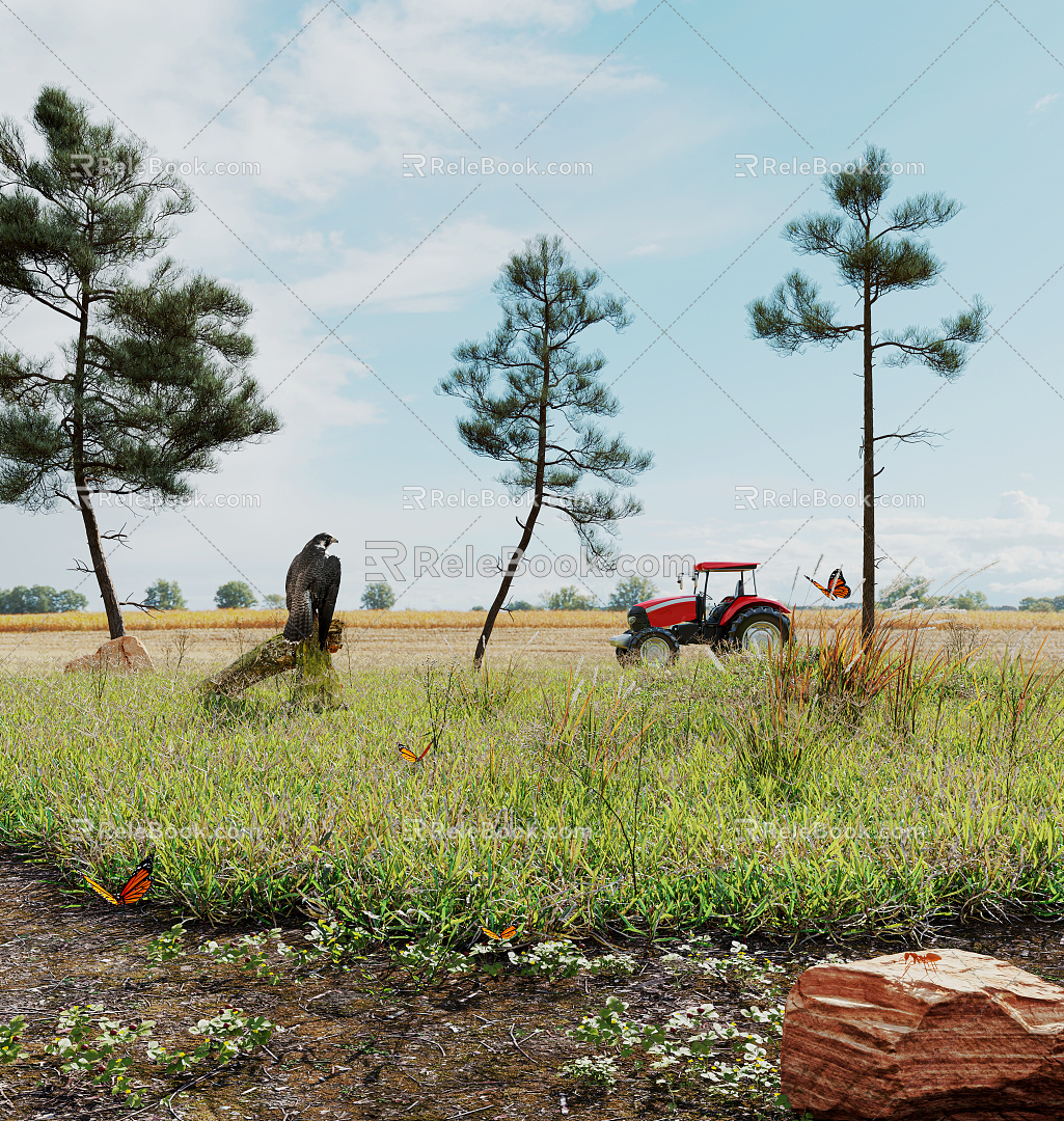 Modern grass outdoor sketch 3d model