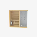 Modern Shower Sauna Interior With Wooden Structure Glass Door And Sauna Seats