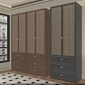 Modern Wooden Wardrobe With Black And White Lattice Doors And Drawers