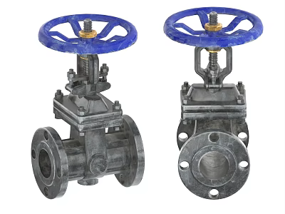 Durable Industrial Valves Featuring Blue Handwheel And Metal Flange Design For Industrial Applications 3d model