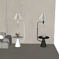 Stylish White and Black Floor Lamps with Small Tables Flower and Cup in Living Space