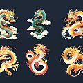 Colorful Dragon Themed Wall Decor With Cloud Patterns And Ornamental Designs