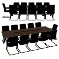 Modern Conference Table With Wooden Tabletop And Black Chairs Metal Frames