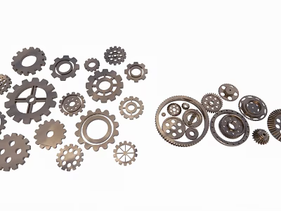 Various Metal Gears Arranged In Abstract Pattern With Different Sizes And Designs 3d model