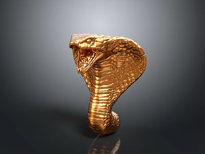 Golden Cobra Reptile With Open Mouth Hooded Neck And Shiny Scales On Dark Background 3d model
