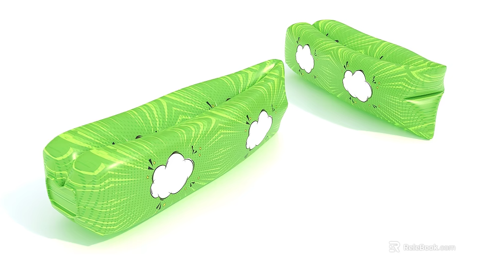 Green Inflatable Pool Floats With White Cloud Patterns For Summer Relaxation 3d model