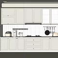Modern Kitchen Interior With White Cabinets Glass Door Cabinets Tile Backsplash Wooden Flooring And Appliances