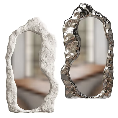 Modern Decorative Mirrors With Textured White Frame And Metallic Silver Frame For Artistic Home Decor 3d model