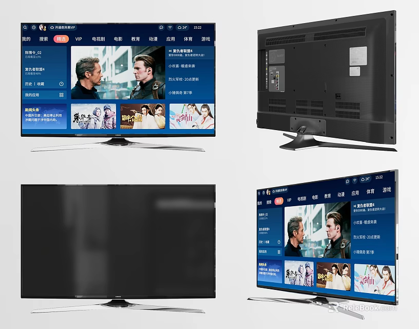 Smart LED TV With Front Display Interface Back Panel And Stand Design 3d model