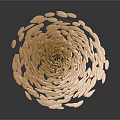 Abstract Golden Spiral Sculpture Composed Of Metallic Leaves With Reflective Surface
