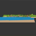Cartoon Island Scene With Blue Water Green Trees Sandy Beach And Palm Trees