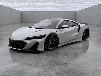 White Sports Car in Modern Indoor Space with Sleek Design Black Wheels and Sharp Front 3d model