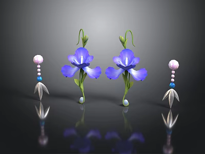 Decorative Household Accessories Featuring Blue Flowers And Pink Beaded Ornaments 3d model