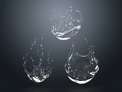 Modern Water Fountain With Transparent Sphere Shapes And Splash Effect On Dark Background 3d model