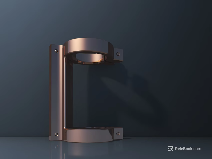Copper Colored Metal Table Lamp With Circular Design On Dark Background Surface 3d model 