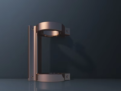 Copper Colored Metal Table Lamp With Circular Design On Dark Background Surface 3d model