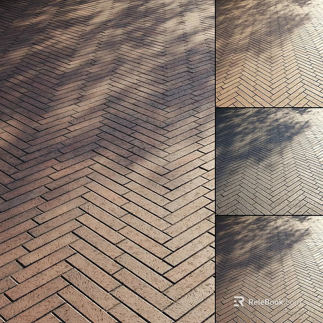 Herringbone Pattern Brick Pavement For Outdoor Ground Design With Sunlight Shadows 3d model
