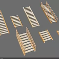 Wooden Staircase and Ramp Models in Various Designs for Scene Construction