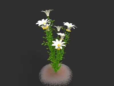 Detailed Plant Painting With White Flowers Green Stems And White Base 3d model