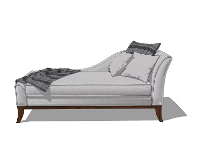 Light Gray Chaise Lounge With Plaid Blanket And Wooden Legs And Soft Cushions 3d model