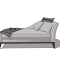 Light Gray Chaise Lounge With Plaid Blanket And Wooden Legs And Soft Cushions