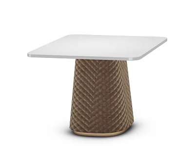 Stylish Dining Table With White Square Tabletop And Brown Woven Textured Base Design 3d model