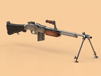 Vintage Military Rifle With Tripod Stand Wooden Stock And Metal Barrel 3d model