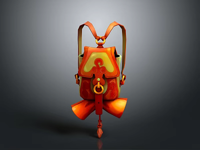 Stylish Orange And Yellow Backpack With Decorative Pattern Ring Buckle And Tassel Details 3d model
