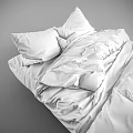 Double Bed With White Pillows And Wrinkled Duvet On Grey Background 3d model