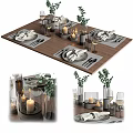 Elegant Dinnerware Set with Wine Glasses Eucalyptus Vases and Candles for Table Setting