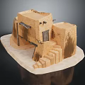 Traditional Adobe Building Model with Stairs Wooden Beams and Small Door Structure