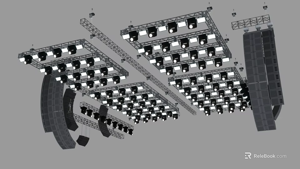 Professional Commercial Stage Lighting And Sound Equipment With Truss System Setup 3d model 