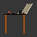 Delicious Pizza in Open Box with Coca-Cola Can Ketchup and Fresh Vegetables on Wooden Table