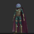 Sci Fi Character Creature With Purple Spherical Head Glowing Lines Armor And Purple Cloak