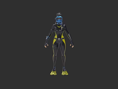 Black And Yellow Diving Suit With Fitted Design Diving Mask And Flippers 3d model
