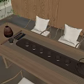 Elegant Modern Tea Set On Wooden Tea Table With Teapot And Teacups