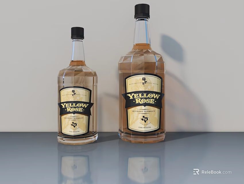 Yellow Tail Wine Two Different Size Bottles On Gray Tabletop White Background 3d model