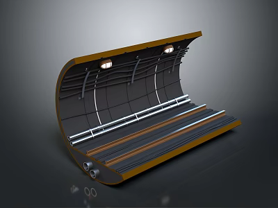 Curved Equipment Platform With Wooden Top Built-in Lighting And Metal Structure 3d model