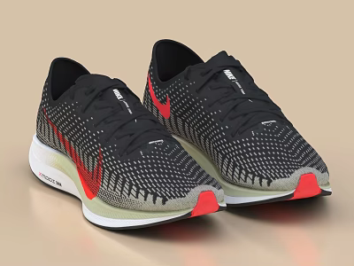 Black Running Shoes With Red Logo And Knit Upper 3d model