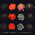 Colorful Peony Flower Wall Decor Featuring Various Styles And Gold Red Blue Designs