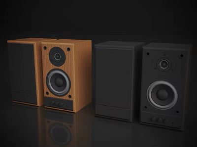 Modern Wooden And Black Speakers With High Quality Sound For Home Audio Use 3d model