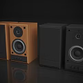 Modern Wooden And Black Speakers With High Quality Sound For Home Audio Use