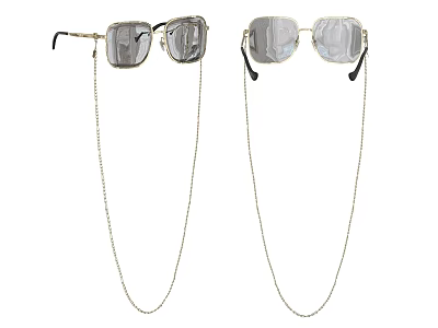Two Square Glasses With Metallic Chains Clear Lenses Fashion Accessory 3d model