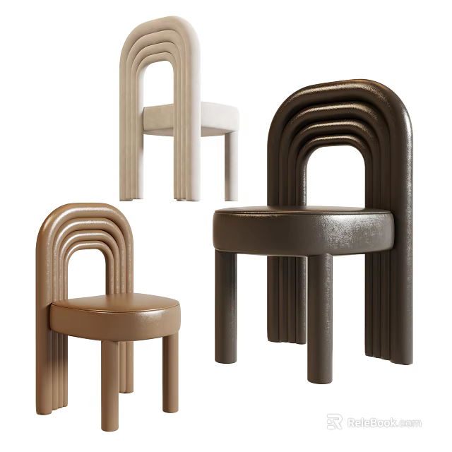 Modern Stylish Accent Chairs with Curved Striped Backrests and Neutral Tones in Contemporary Design 3d model 