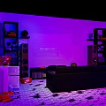Vibrant Graffiti Art Interior With Colorful Balloons Purple Blue Lighting And Yellow Corridor