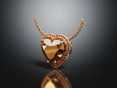 Golden Heart Shaped Pendant Necklace With Intricate Design And Shiny Chain For Fashion 3d model