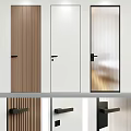 Modern Hinged Doors Design With Wooden Stripe White Slab And Striped Glass Handles
