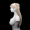 Game Movie Female Character Blonde Twin Tails White Flower Headpiece Bare Upper Body Black Background