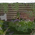 Courtyard Garden With Wooden Fence Covered In Ivy Stone Stepping Path And Lush Greenery