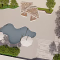 Courtyard Landscape Parasol Seat Tree Pool 3d model